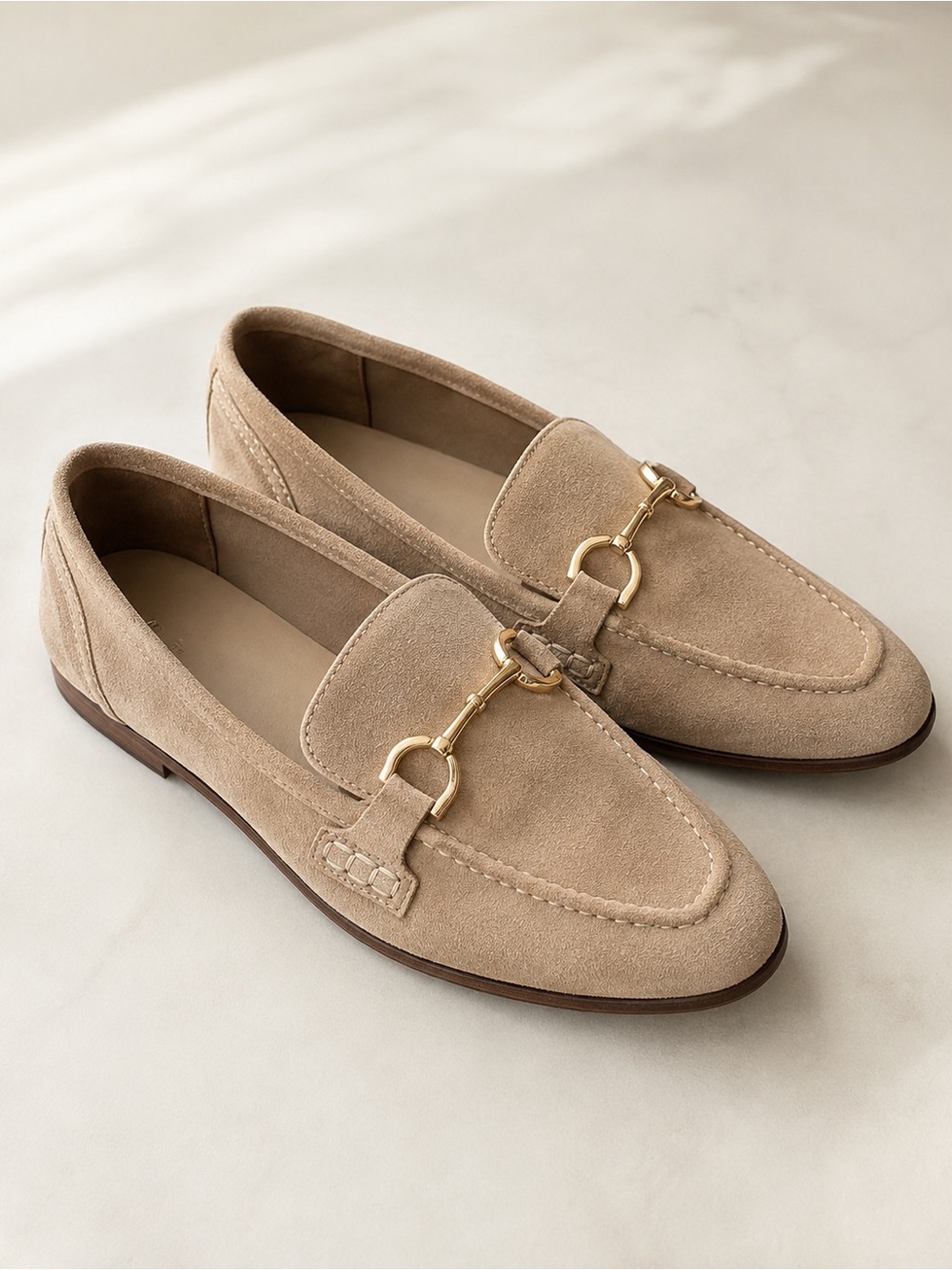 Target Beige Suede Loafers with Gold Bit